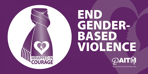 Wrapped in Courage logo with the word End Gender Based Violence 