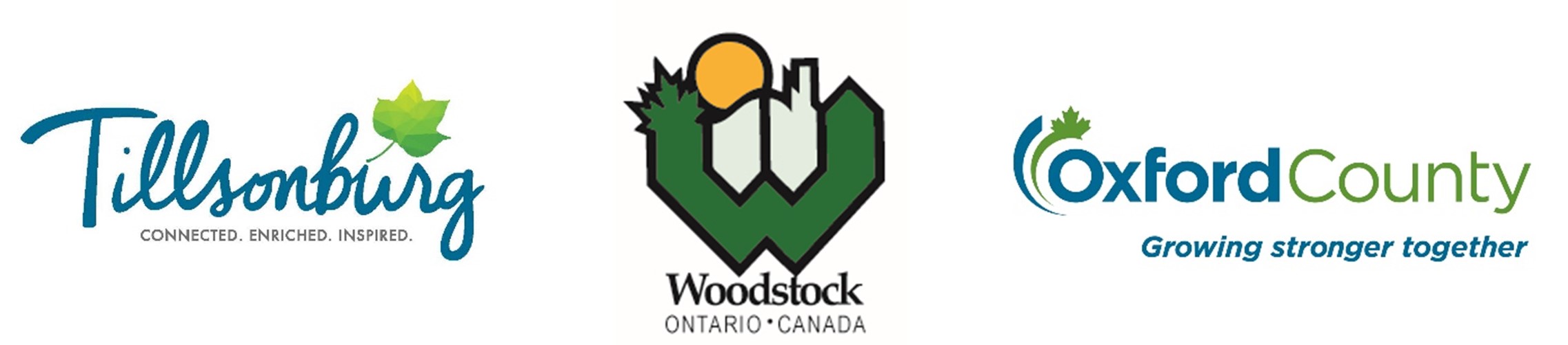 Oxford County, Tillsonburg and Woodstock logos