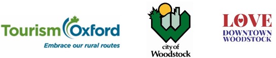 Three logos for Tourism Oxford City of Woodstock and Love Downtown Woodstock