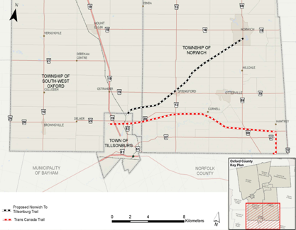 Norwich to Tillsonburg multi-use trail map April 16, 2026