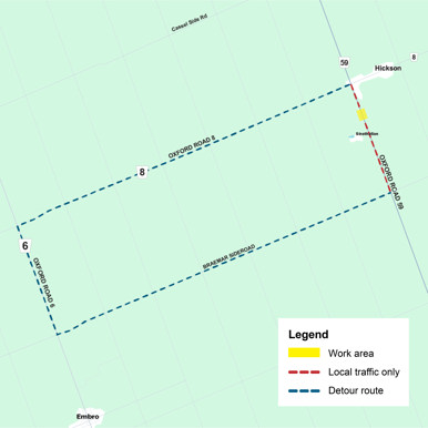 Oxford Road 59 pipeline maintenance by Enbridge Inc. - Detour route