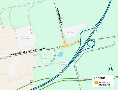 Oxford Road 4 & 15 study area map