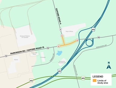 Oxford Road 4 and 15 intersection improvement, Woodstock study area