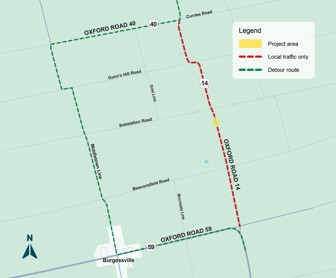 Oxford Road 14, Norwich, culvert replacement - Detour route
