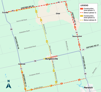 Oxford Road 59 (Church Street), Burgessville - Updated detour map