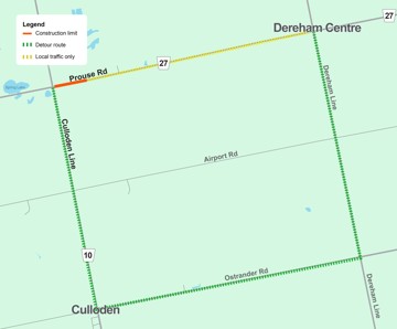 Oxford Road 27 culvert replacement - Detour map
