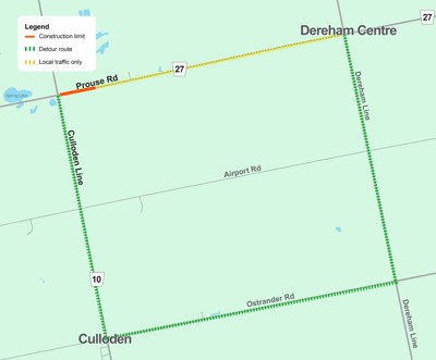 Oxford Road 27 culvert replacement - Detour map