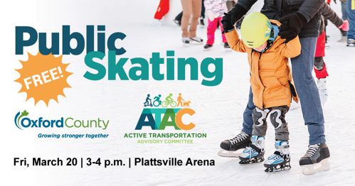 Banner: Free Public Skating - Fri. March 20, 3-4 p.m., Plattsville Arena