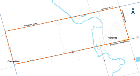 Oxford Road 8, Plattsville detour route