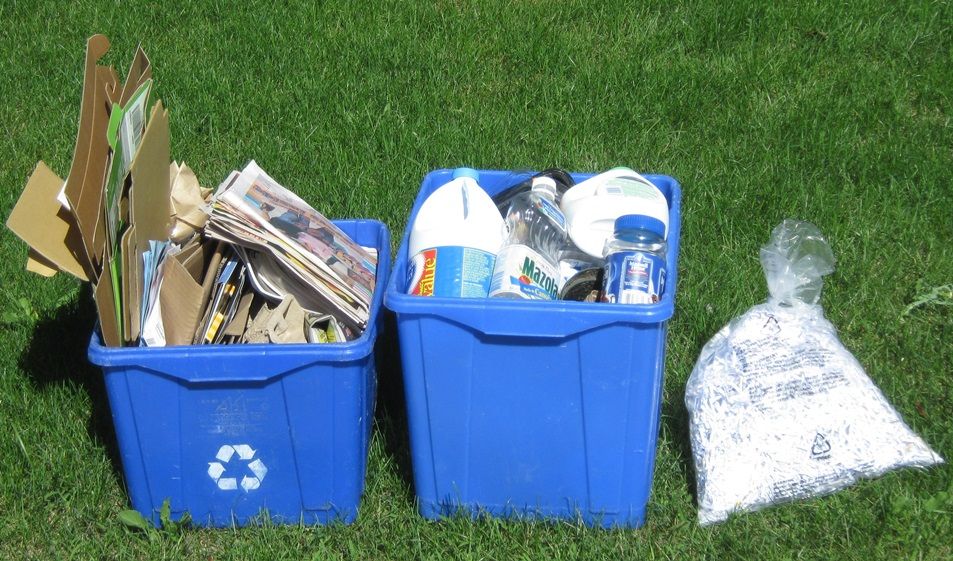 recycling sorted into multiple containers