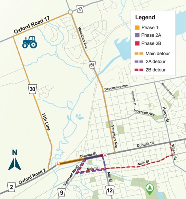 Oxford Road 2 (Dundas Street), Woodstock - Construction map