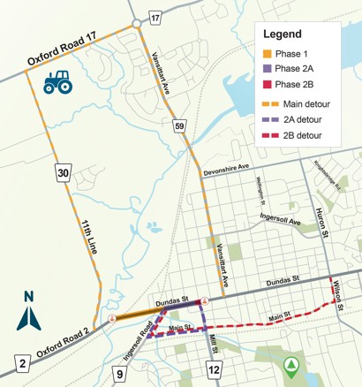 Oxford Road 2 (Dundas Street), Woodstock - Construction map