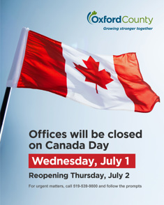 Offices will be closed on Canada Day Wednesday, July 1, 2026